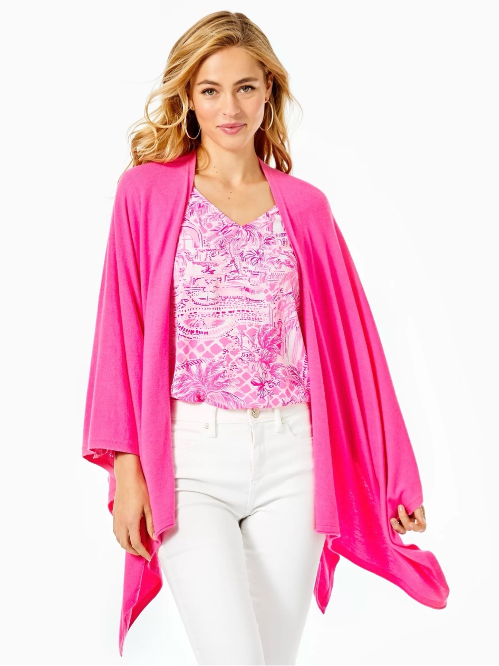 Lily Pulitzer Terri Sweater Wrap Scarp Shawl Cockatoo Pink One Size